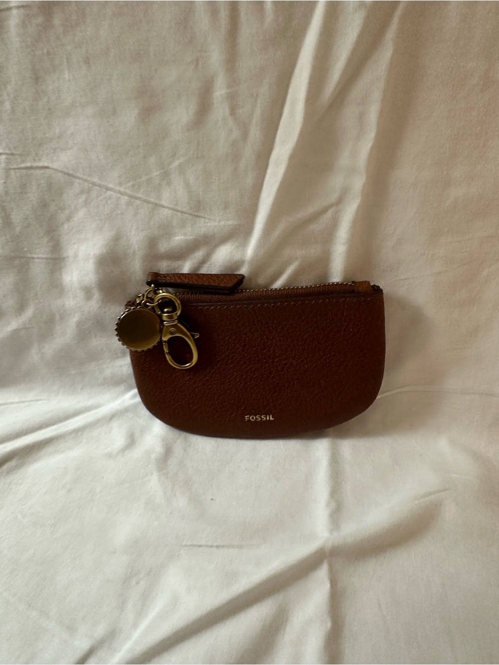 Fossil Brown Leather Key Pouch with Gold Hardware